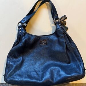 Coach Madison Maggie metallic blue Leather Shoulder Bag Hobo Purse